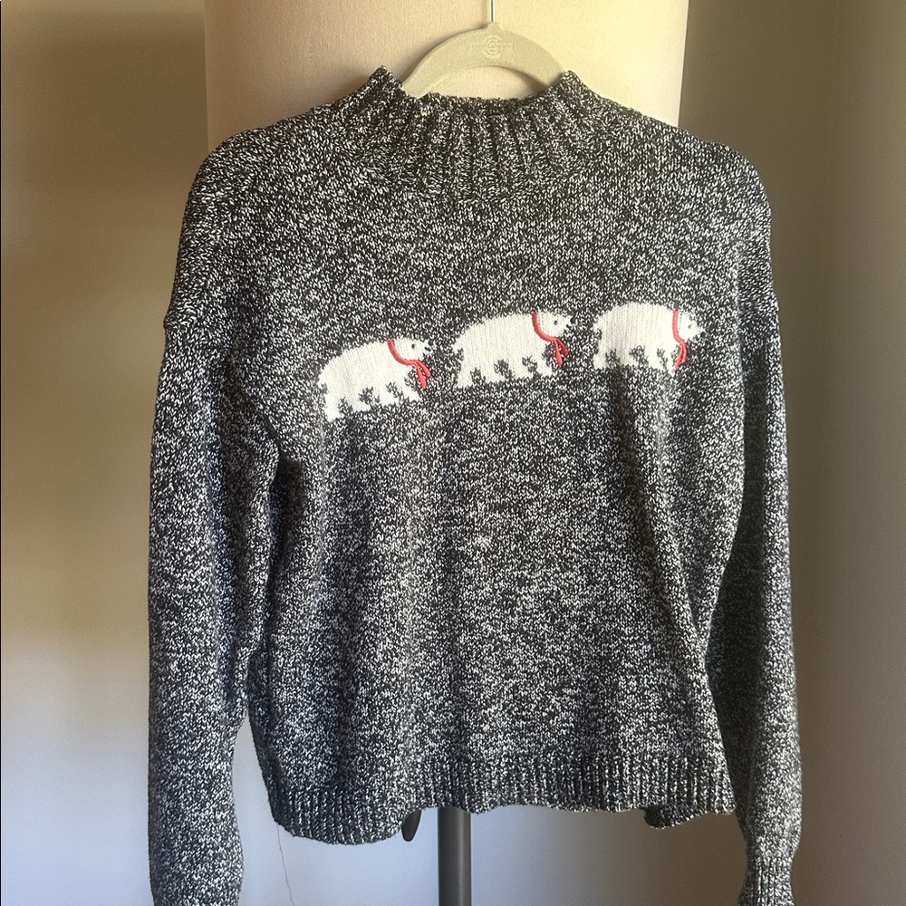 LOFT Black and White Knit Polar Bear Sweater
